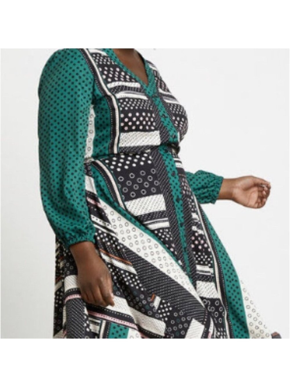 Eloquii 18 Black & Green Patchwork Print Shirt Dress